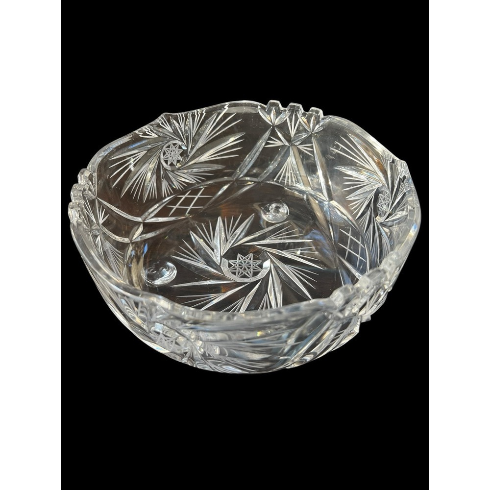 Brilliant‎ Cut Crystal Brunswick Star Windmill Cut Sawtooth Rim 8.5" Bowl VTG
